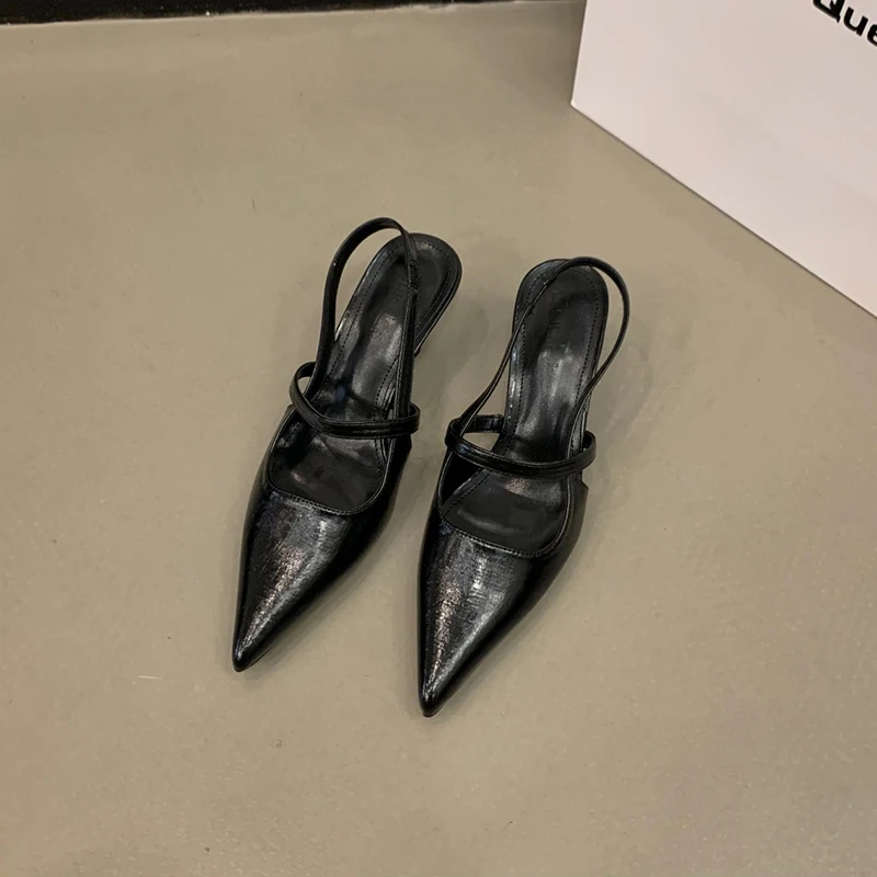 Новая весенне-летняя обувь, женские босоножки 2023 года, кожаные туфли на шпильке с острым носком, Элегантные белые туфли с удобным поясом0