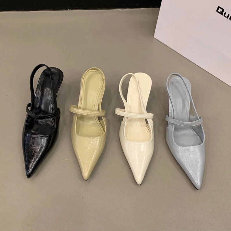Новая весенне-летняя обувь, женские босоножки 2023 года, кожаные туфли на шпильке с острым носком, Элегантные белые туфли с удобным поясом1