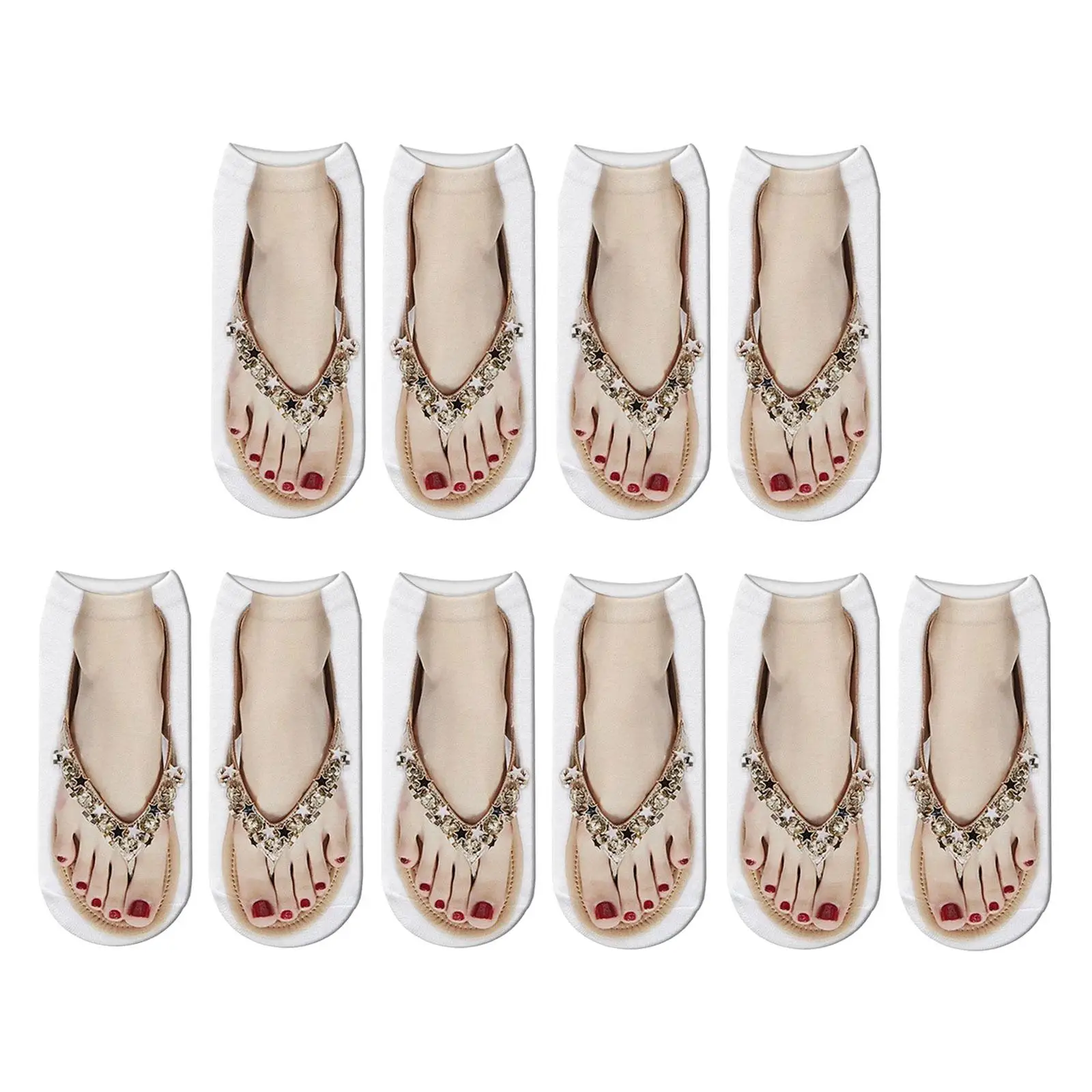 Носки с рисунком для маникюра, носки с 3D рисунком, без показа мультяшных скрытых модных забавных чулок, носки до щиколоток для занятий йогой, прогулок с девушками1