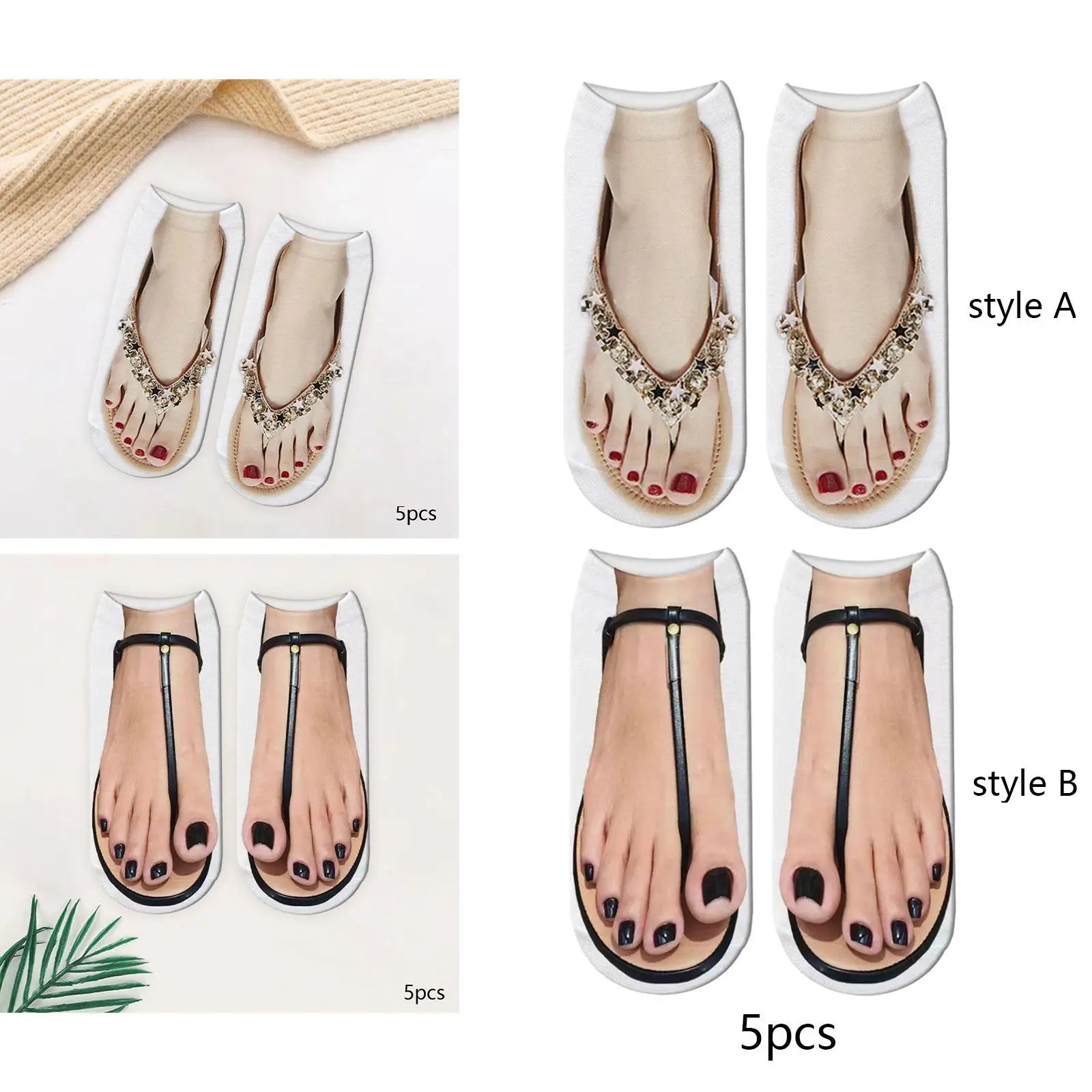 Носки с рисунком для маникюра, носки с 3D рисунком, без показа мультяшных скрытых модных забавных чулок, носки до щиколоток для занятий йогой, прогулок с девушками5