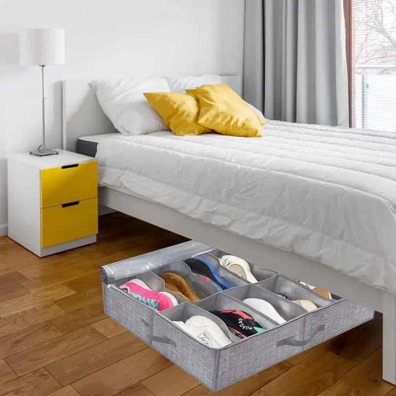 Органайзер для хранения обуви под кроватью Ящик для хранения обуви под кроватью Прочный контейнер для шкафа Коробка для мотыг с гладкой застежкой-молнией Шкаф для хранения1