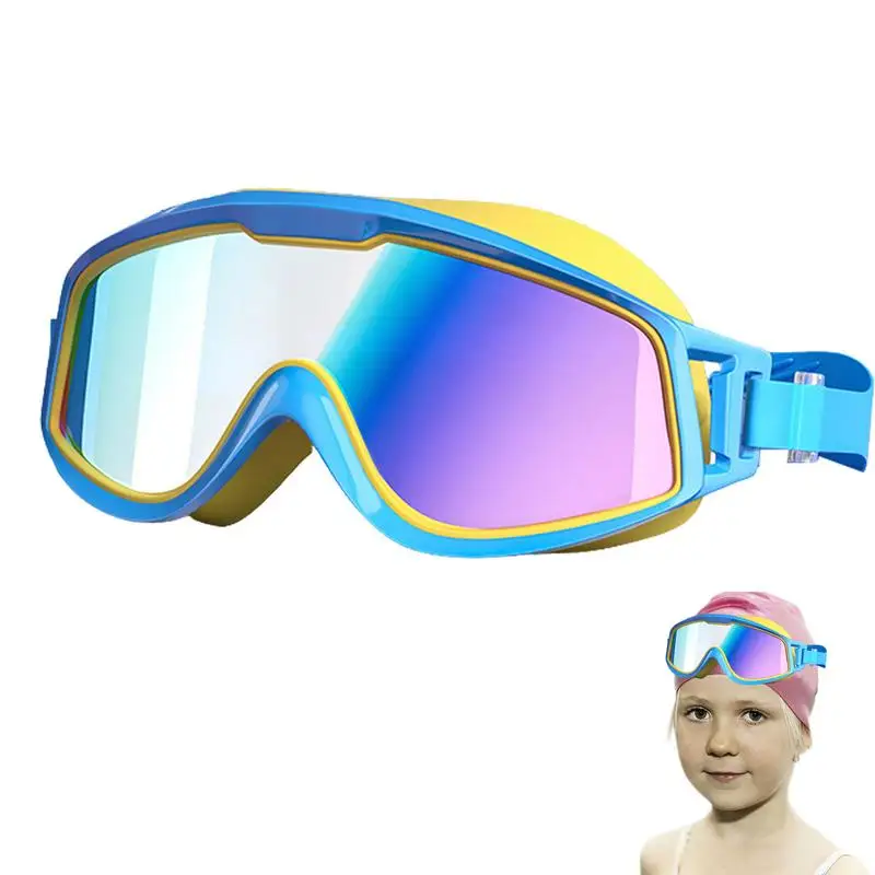 Очки для плавания на открытом воздухе в большой оправе, водонепроницаемые и для детей, с защитой от запотевания и ультрафиолета, очки для плавания для детей 8-13 лет0