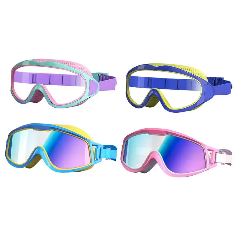 Очки для плавания на открытом воздухе в большой оправе, водонепроницаемые и для детей, с защитой от запотевания и ультрафиолета, очки для плавания для детей 8-13 лет1