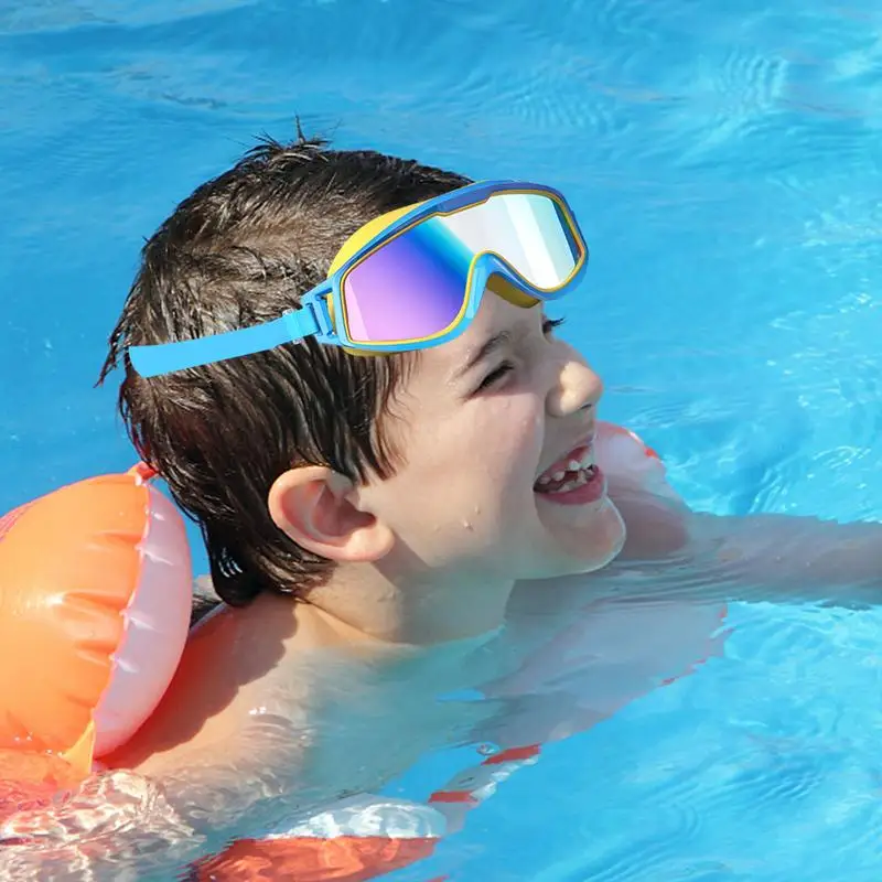 Очки для плавания на открытом воздухе в большой оправе, водонепроницаемые и для детей, с защитой от запотевания и ультрафиолета, очки для плавания для детей 8-13 лет5