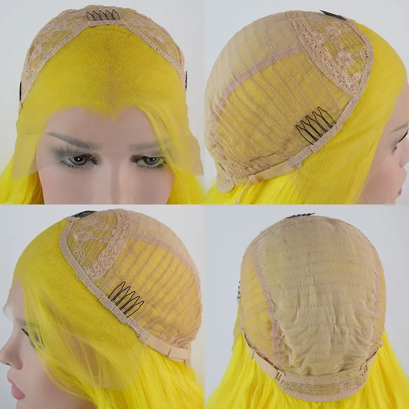 Парик из синтетического кружева с естественной волной Спереди Желтый Бесклеевой из высококачественного термостойкого волокна, предварительно выщипанный по линии роста волос для женщин3