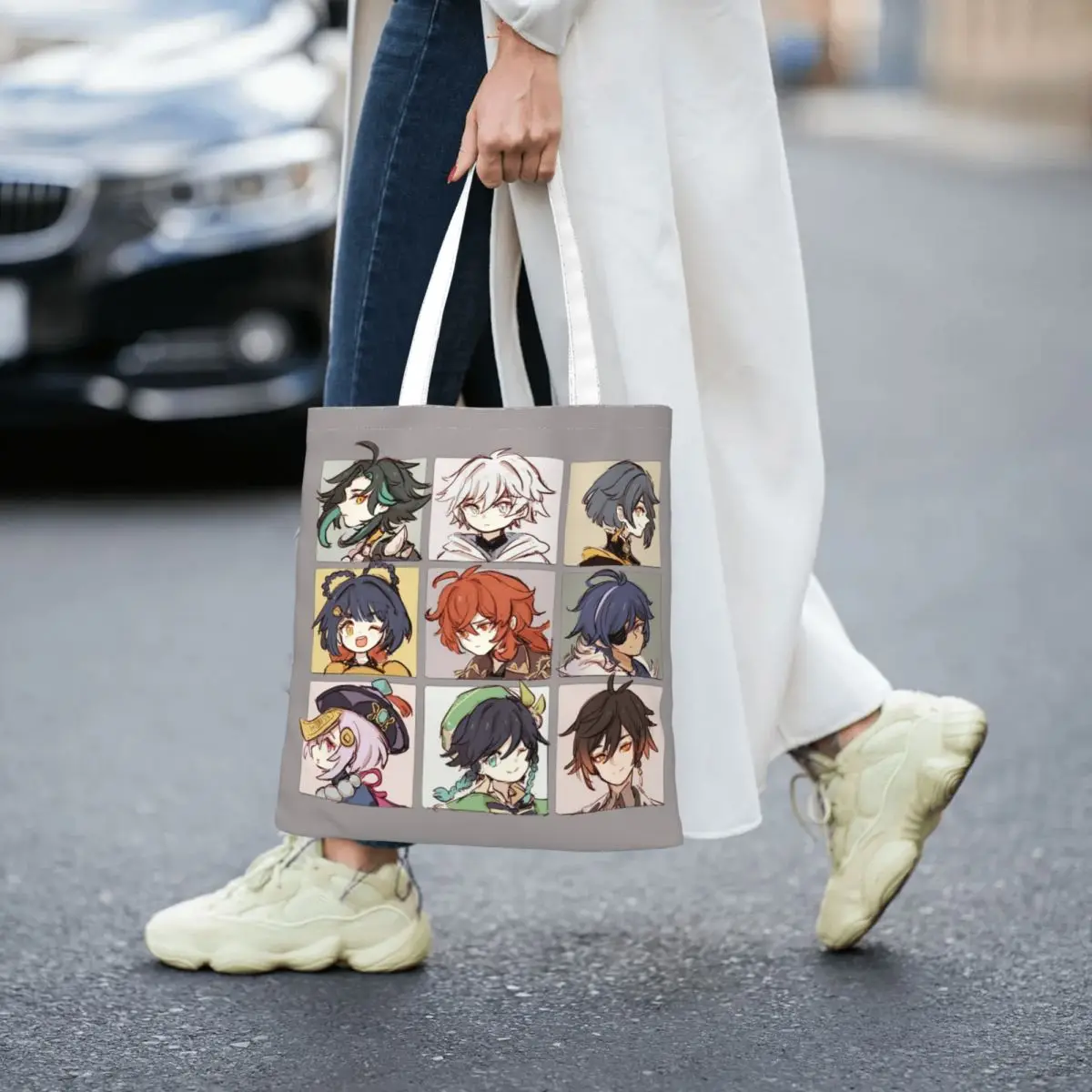 Персонажи Genshin Impact Чиби Собирают Эко-сумки через плечо, женскую сумку-тоут, милую Мангу, большую вместительную холщовую сумку для покупок.3