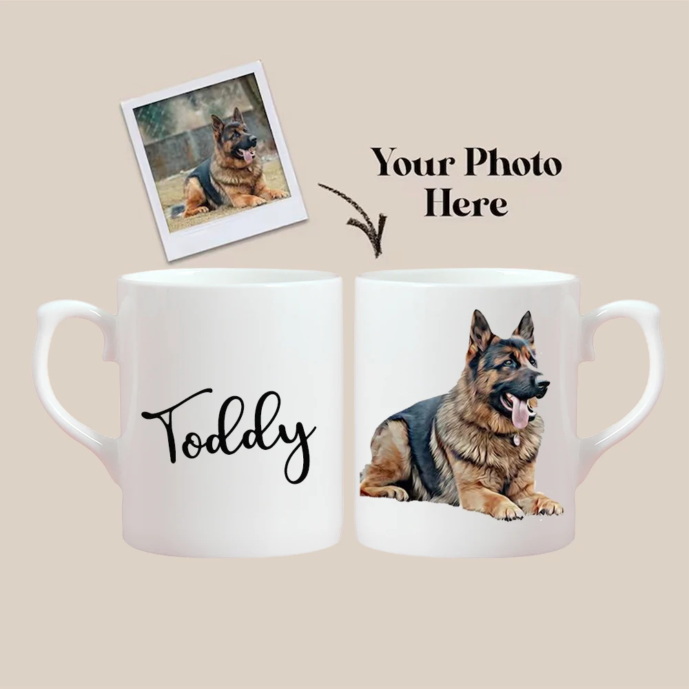 Персонализированная кружка с вашей фотографией, изготовленная на заказ чашка для собак и кошек, Белые керамические кофейные чашки, текстовое название на кружках, неожиданный подарок1
