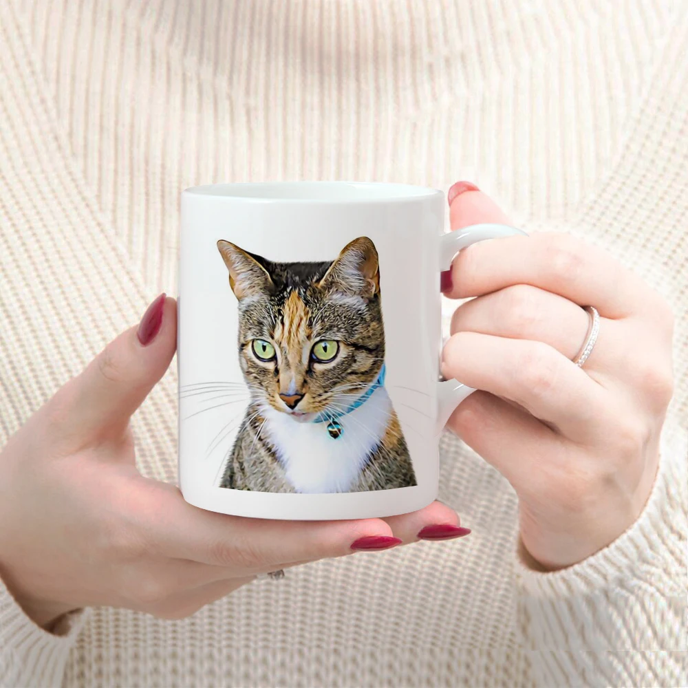 Персонализированная кружка с вашей фотографией, изготовленная на заказ чашка для собак и кошек, Белые керамические кофейные чашки, текстовое название на кружках, неожиданный подарок3