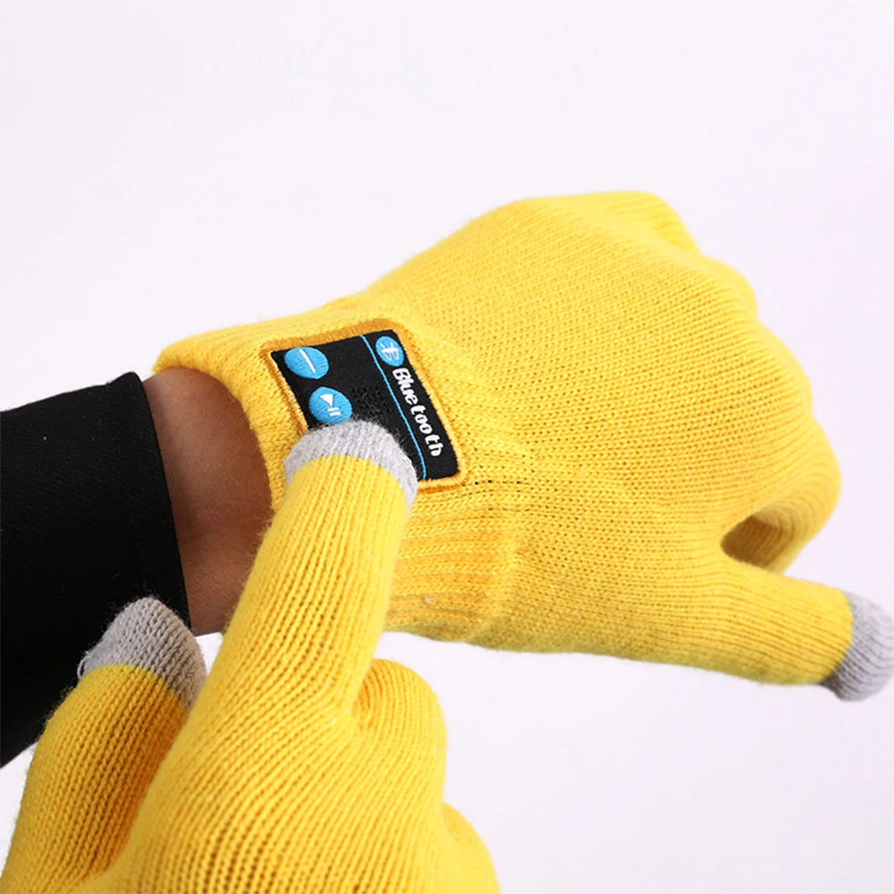 Перчатки с Bluetooth, позволяющие отвечать на телефонные звонки, перчатки с аудиогарнитурой, двухдиапазонная музыка, теплые перчатки с сенсорным экраном, теплые вязаные2