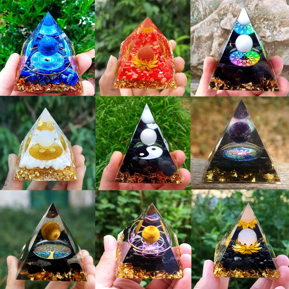 Пирамидальные кристаллы оргонита Генератор энергии оргона из натурального камня Исцеляющие украшения для медитации на чакрах Рейки Ремесла Офисный декор0