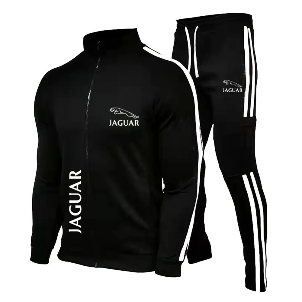 Повседневный модный спортивный костюм с логотипом Jaguar, мужской воротник-стойка, Высококачественный костюм для фитнеса на открытом воздухе, костюм для бега0