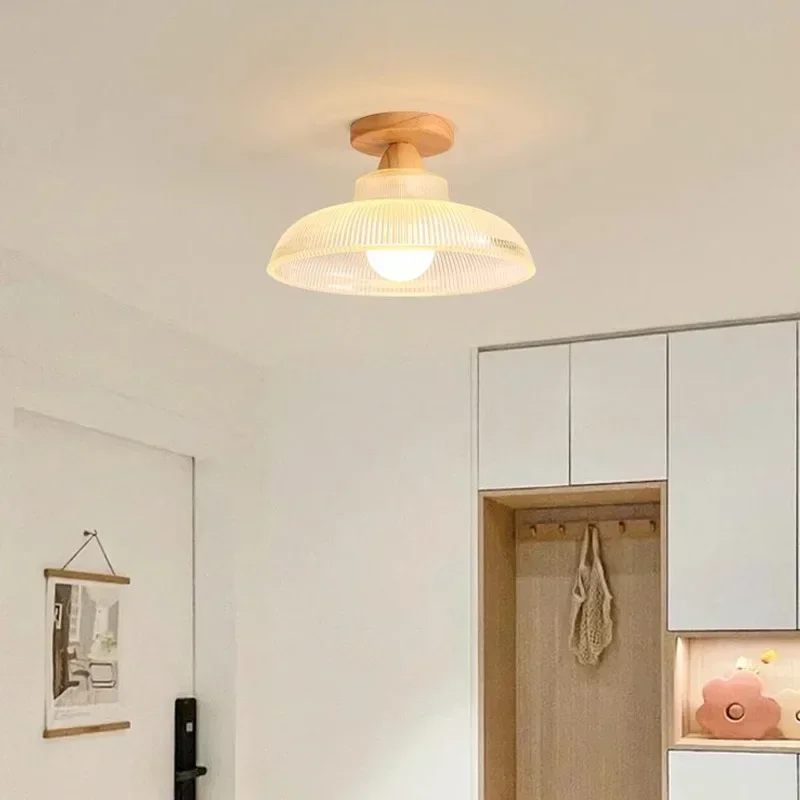 Потолочный светильник из скандинавского дерева и стекла для гостиной, спальни, прохода, коридора, светильников для домашнего декора, внутреннего освещения, люстры1