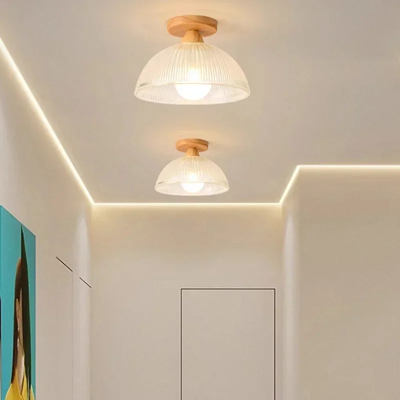 Потолочный светильник из скандинавского дерева и стекла для гостиной, спальни, прохода, коридора, светильников для домашнего декора, внутреннего освещения, люстры3