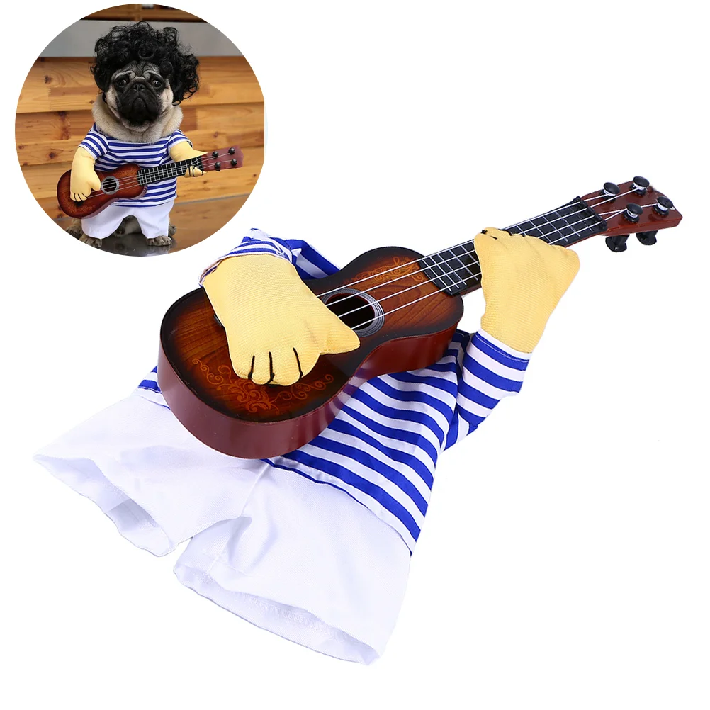 Праздничные забавные наряды- Необычный костюм щенка- Дизайн одежды для кошки, играющей на гитаре, легко надевается и снимается, отлично подходит для вечеринки с собакой на Хэллоуин1
