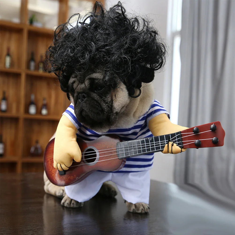 Праздничные забавные наряды- Необычный костюм щенка- Дизайн одежды для кошки, играющей на гитаре, легко надевается и снимается, отлично подходит для вечеринки с собакой на Хэллоуин4