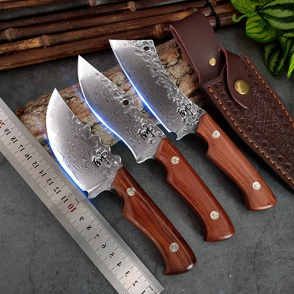 Разделочный нож для рыбы, фруктов, овощей, кухонные ножи с деревянной ручкой, Универсальный Нож шеф-повара, Дамасский тесак для нарезки мяса0