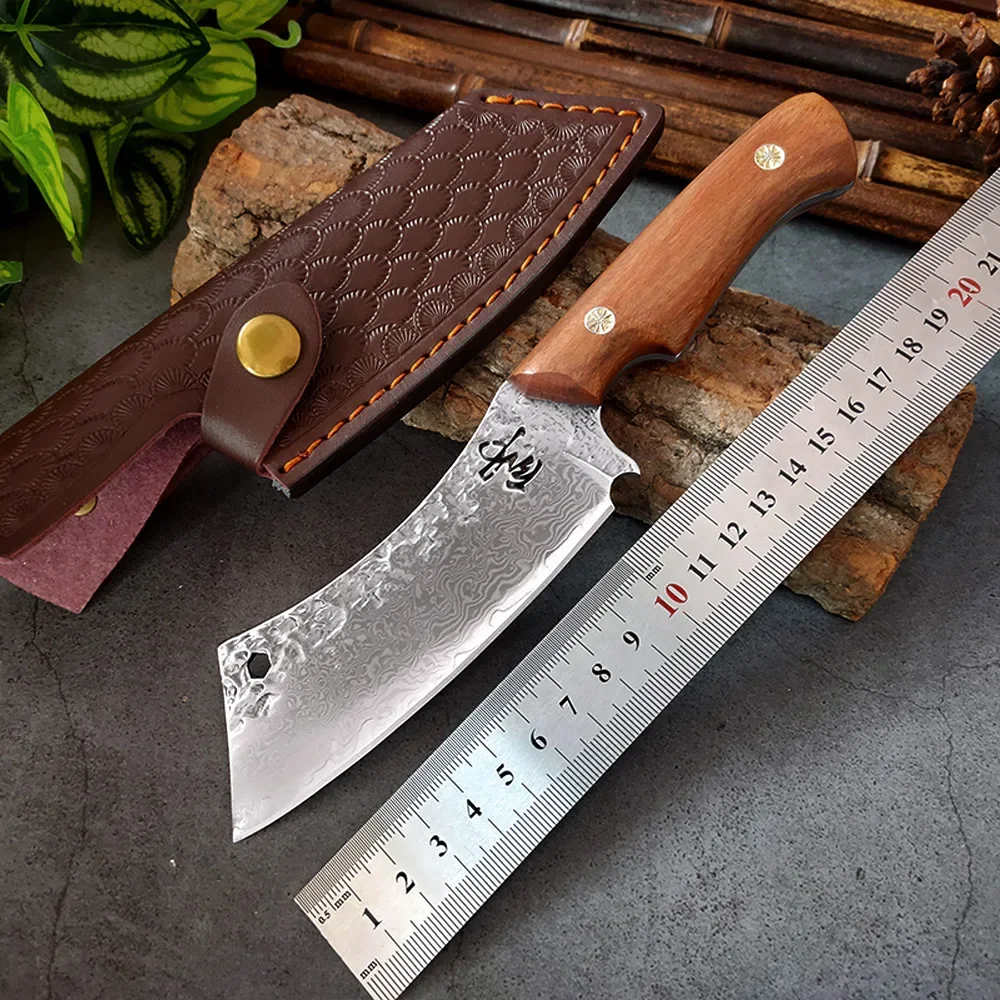 Разделочный нож для рыбы, фруктов, овощей, кухонные ножи с деревянной ручкой, Универсальный Нож шеф-повара, Дамасский тесак для нарезки мяса3