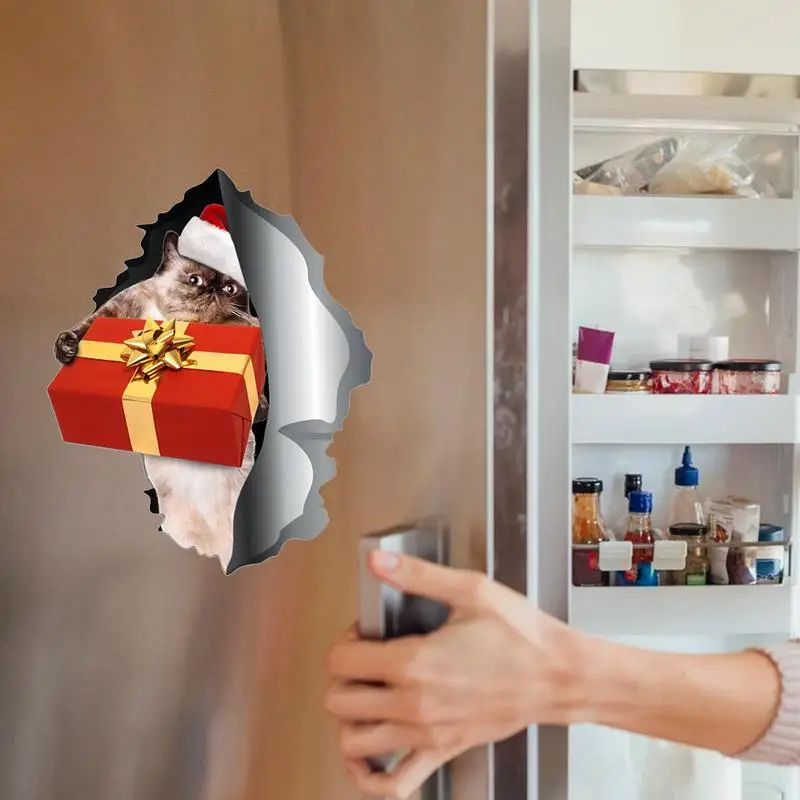 Рождественские наклейки на холодильник Автомобильные наклейки Рождественская наклейка с котом Наклейка на холодильник Магнит Магнитные автомобильные наклейки 3D наклейка с трещинами2