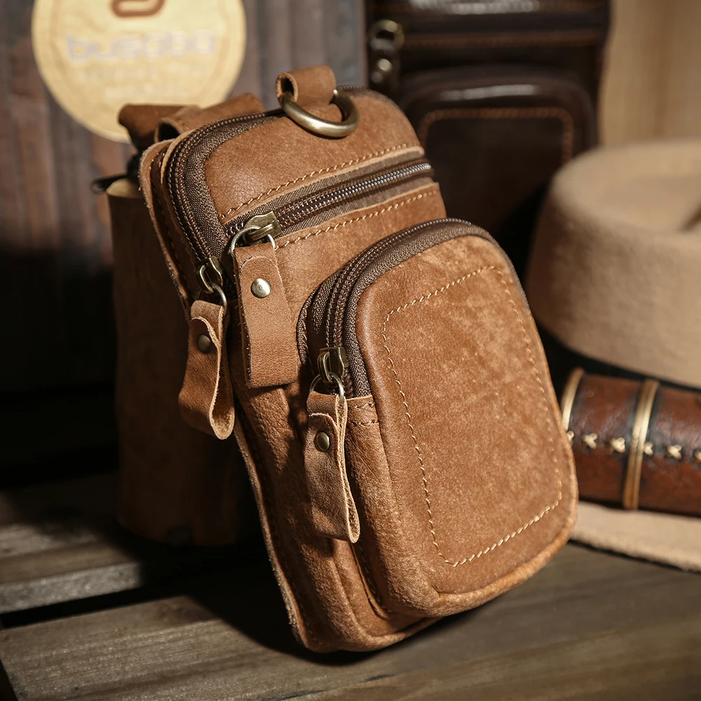 Роскошная мужская поясная сумка из натуральной кожи, поясная сумка, чехол для телефона, винтажная мужская поясная сумка, поясная сумка с крючком, дорожная мужская поясная сумка3