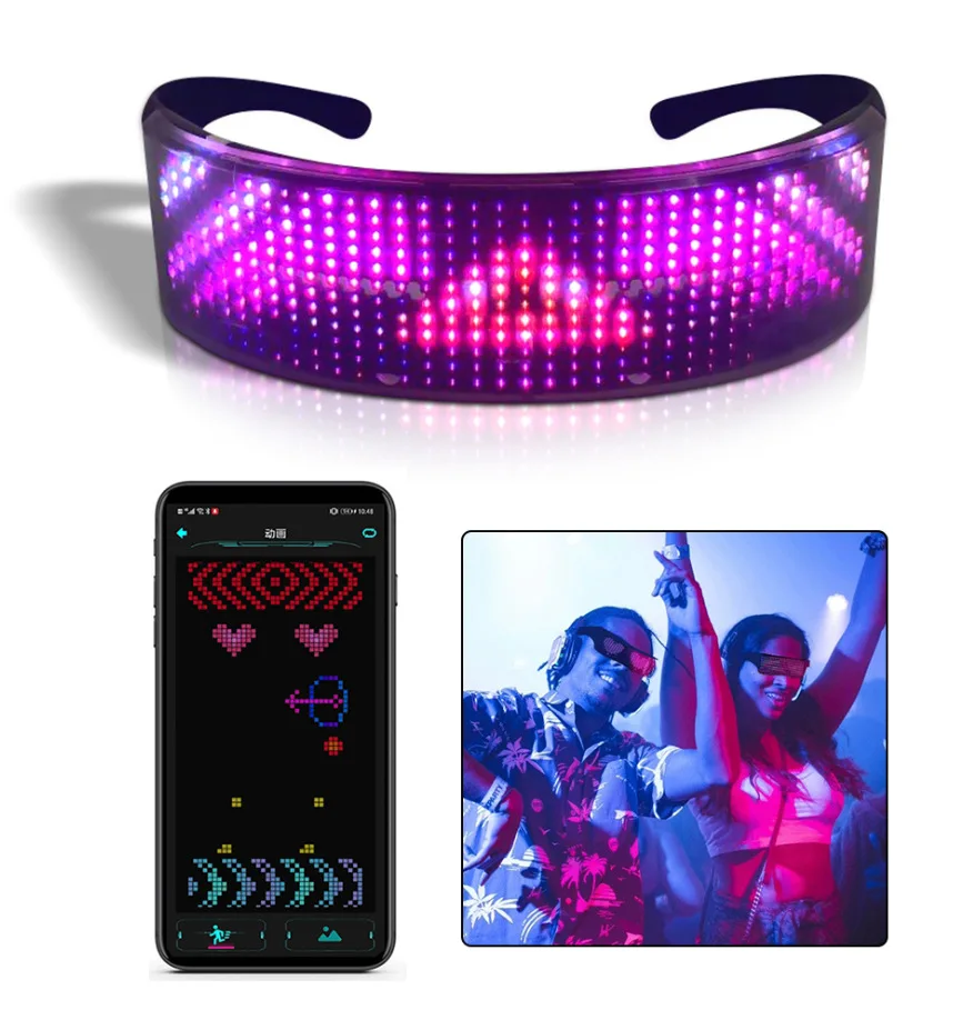 Светодиодные динамические очки с управлением через приложение, светящиеся очки Bluetooth, загорающийся козырек, День рождения, вечеринка на Хэллоуин, реквизит для подбадривания0