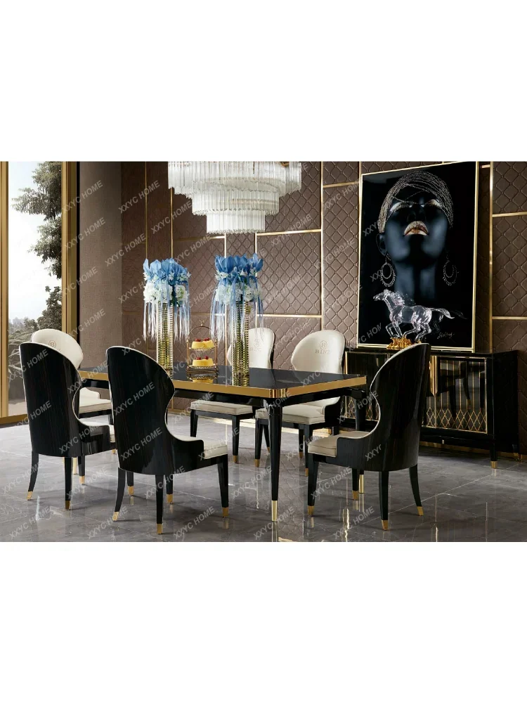 Современный обеденный стол из массива дерева, окрашенный итальянской краской, Роскошная вилла, гостиная, длинный стол, комбинированный стул, обеденный стол, мебель1