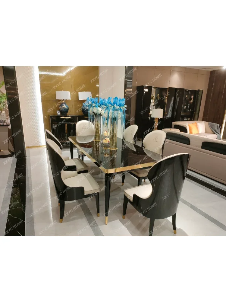 Современный обеденный стол из массива дерева, окрашенный итальянской краской, Роскошная вилла, гостиная, длинный стол, комбинированный стул, обеденный стол, мебель3