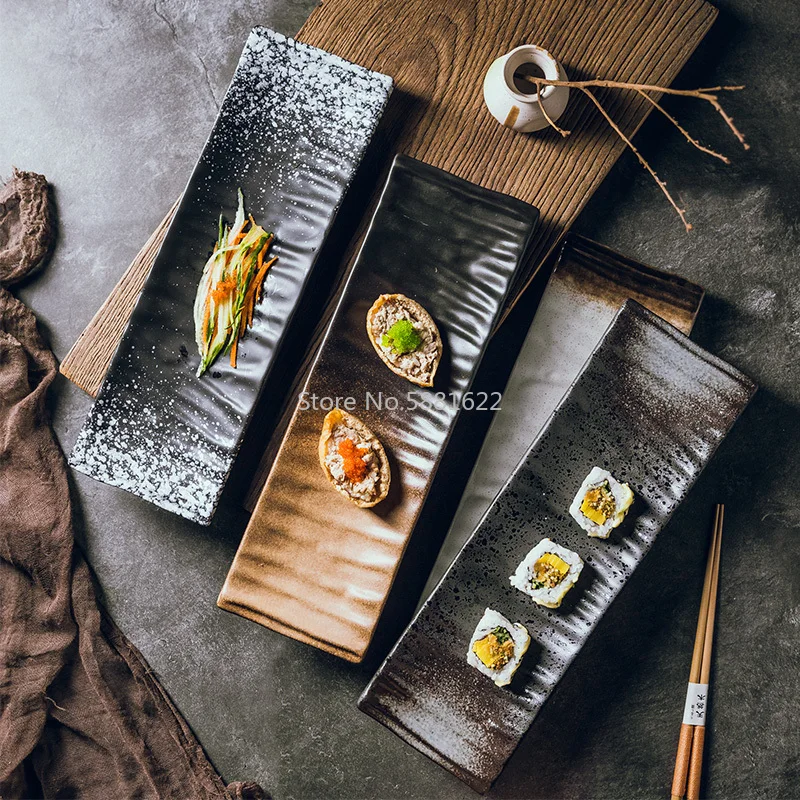 Тарелка для суши, плоская тарелка японской кухни, Прямоугольная керамическая тарелка, домашняя тарелка для ужина в ресторане отеля0