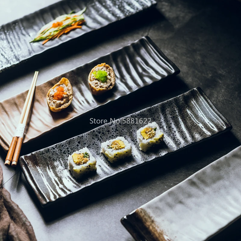 Тарелка для суши, плоская тарелка японской кухни, Прямоугольная керамическая тарелка, домашняя тарелка для ужина в ресторане отеля1