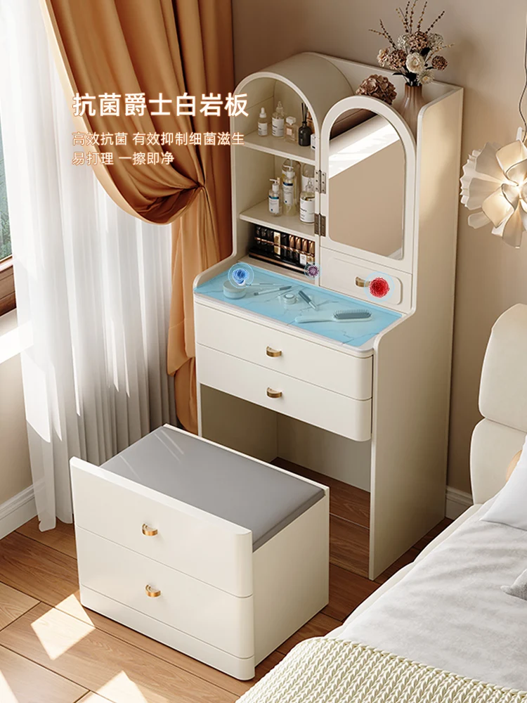 Туалетный столик для маленькой спальни, Прикроватная тумбочка, встроенный Современный Простой косметический столик для маленькой квартиры, Многофункциональные ящики для хранения0