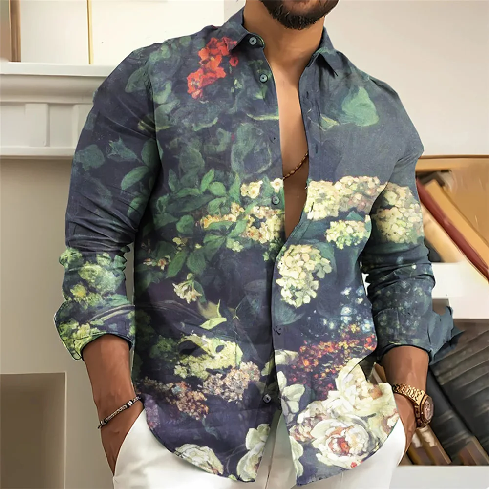 Удобная модная мужская футболка, блузка для вечеринки, большие размеры, ретро-рубашки, осень-весна, дышащая винтажная зимняя одежда на пуговицах0