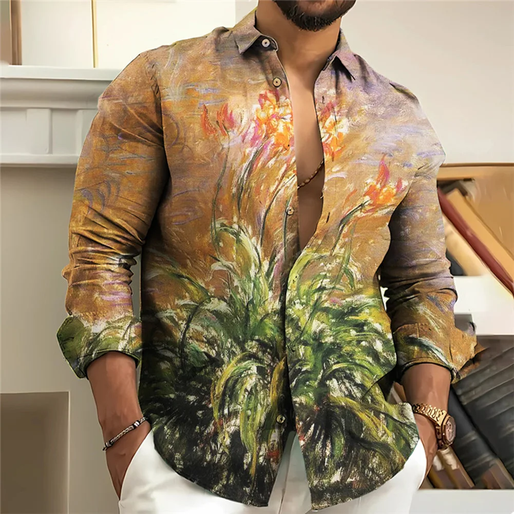 Удобная модная мужская футболка, блузка для вечеринки, большие размеры, ретро-рубашки, осень-весна, дышащая винтажная зимняя одежда на пуговицах1