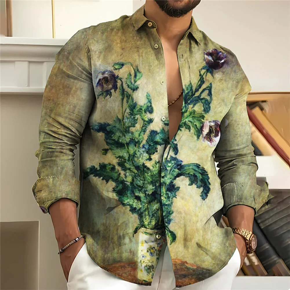 Удобная модная мужская футболка, блузка для вечеринки, большие размеры, ретро-рубашки, осень-весна, дышащая винтажная зимняя одежда на пуговицах2