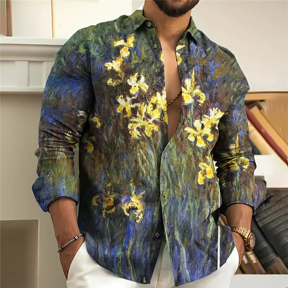 Удобная модная мужская футболка, блузка для вечеринки, большие размеры, ретро-рубашки, осень-весна, дышащая винтажная зимняя одежда на пуговицах3