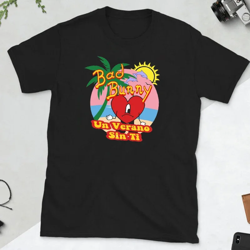 Футболка Bad Bunny Un Verano Sin Ti Album с короткими рукавами, милая модная летняя футболка для мужчин, женские и мужские футболки с графическим круглым вырезом.0