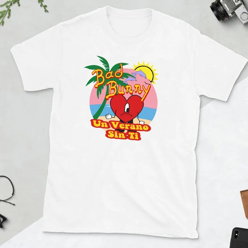 Футболка Bad Bunny Un Verano Sin Ti Album с короткими рукавами, милая модная летняя футболка для мужчин, женские и мужские футболки с графическим круглым вырезом.1