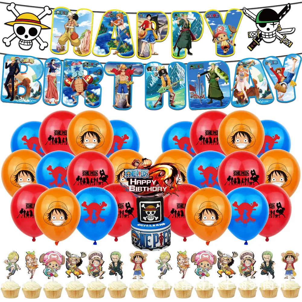 Цельные украшения для вечеринки по случаю Дня рождения в стиле аниме, Мультяшные воздушные шары, Гирлянды, баннер, Топперы для торта, набор фона Для вечеринки, Новые1