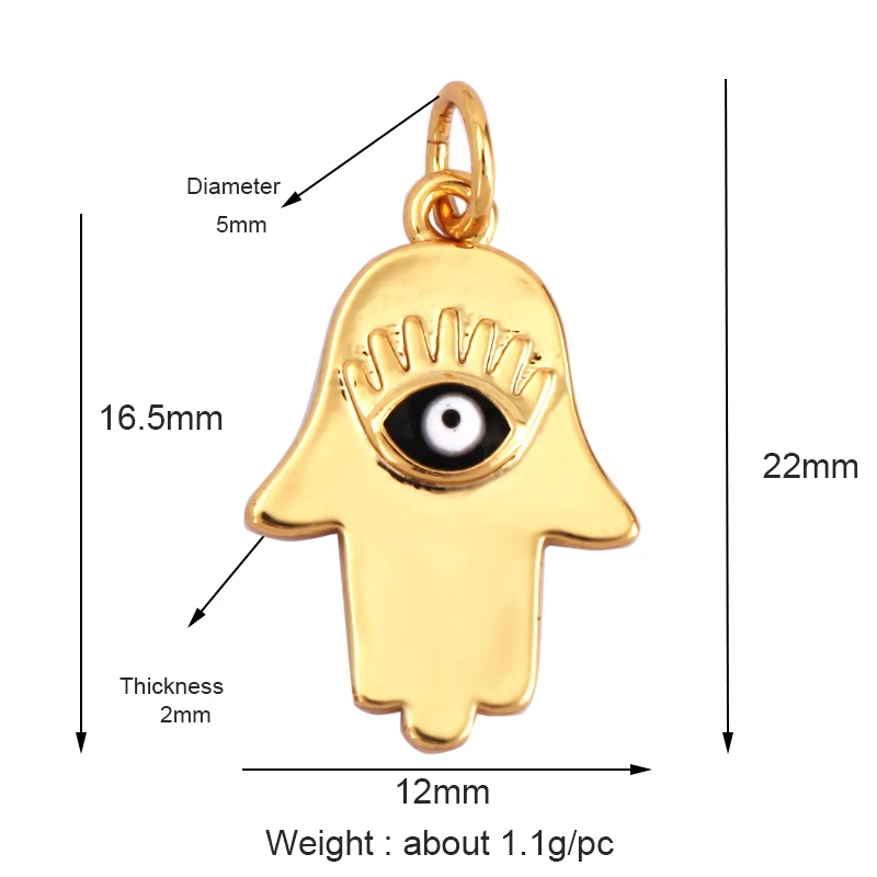 Шарм Hamsha Hand Evil Lucky Eye CZ, цвет настоящего золота 18 карат, ожерелье-браслет-подвеска для ювелирных изделий ручной работы0