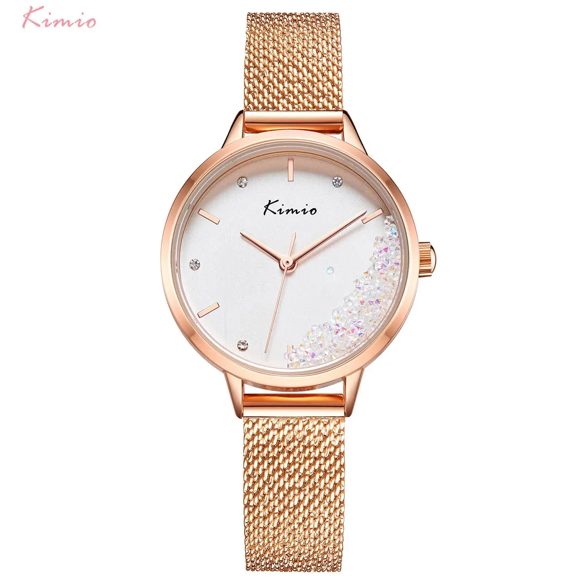 № 2 Женские наручные часы Kimio, модные кварцевые часы с кристаллами, часы с сетчатым поясом из нержавеющей стали, женские водонепроницаемые часы2