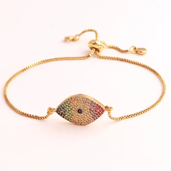 1шт Турецкий браслет от сглаза для женщины Rainbow CZ Теннисный браслет с покрытием из 18-каратного золота Регулируемые женские украшения для вечеринок