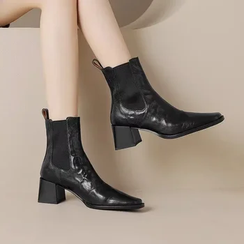 2023 Осенне-зимние женские ботинки на остром каблуке, Модные удобные Рыцарские сапоги ручной работы, Zapatos Mujer, Модные ботинки