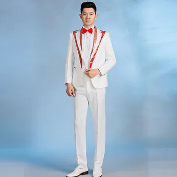 2024 Мужской цветной костюм с блестками, костюм нового ведущего свадебной студии для выступления на сцене хора, костюм-двойка
