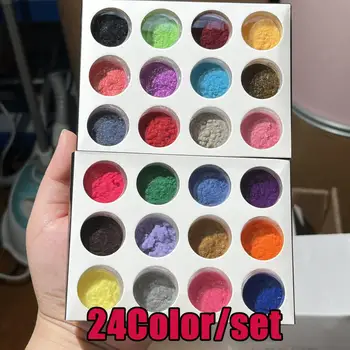 24 цвета флокированной бархатной пудры с блестками для ногтей 0,6-0,8 мм Набор бархатной пудры для зимнего Рождественского блестящего бархатного маникюра