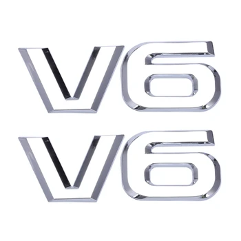 2X Серебристый металлический V6, наклейка, значок/эмблема автомобиля