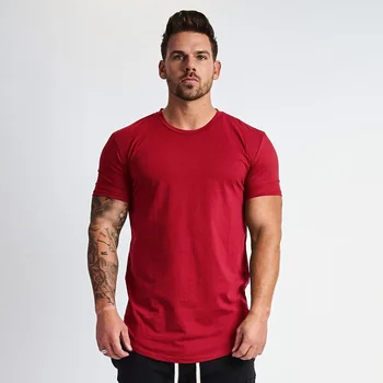 A2077 Muscleguys Новая однотонная одежда, футболка для фитнеса, мужская футболка с круглым вырезом, хлопковые футболки для бодибилдинга, облегающие топы, футболка для спортзалов