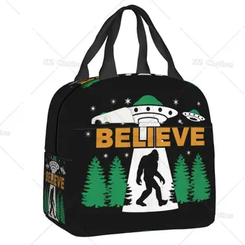 Bigfoot Believe UFO Alien Lunch Bag для Женщин, Мужчин, Детей, Многоразовый Охладитель, Термоизолированный Ланч-Бокс с Карманом Для Работы, Школьного Пикника