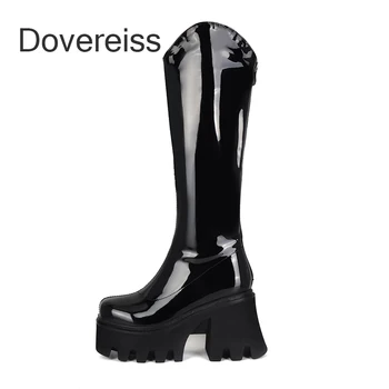 Dovereiss/ Новинка 2023 года, зимние модные черные непромокаемые сапоги до колена из натуральной кожи на толстом каблуке с застежкой-молнией, большие размеры 41, 42, 43