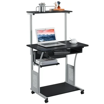 Easyfashion 2-ярусный компьютерный стол для дома, офиса, школы, черный