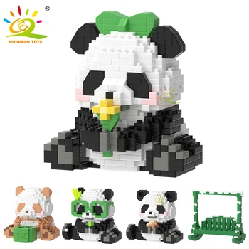 HUIQIBAO Сделай САМ, набор строительных блоков в форме милой панды, мини-кирпичики для животных в зоопарке, игрушки для детей, подарок малышу