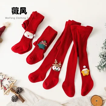 Instagram Детские Красные Новогодние леггинсы с мультяшным Рождеством, детские колготки, леггинсы для новорожденных Осень/Зима
