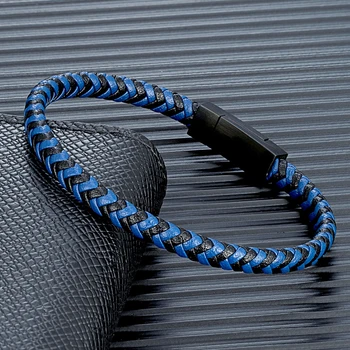 MKENDN Мужской черный плетеный браслет из натуральной кожи в простом стиле Классические браслеты ручной работы из нержавеющей стали для мужчин Подарок другу